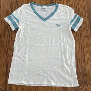 Pink Victoria’s Secret baseball style v neck t shirt size small lightly worn